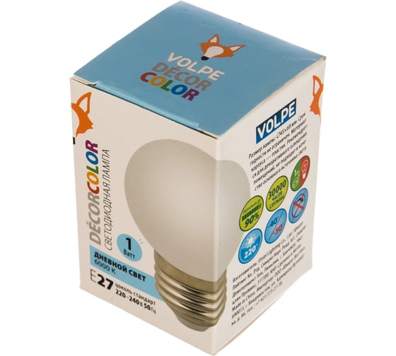 Декоративная светодиодная лампа Volpe LED-G45-1W/6000K/E27/FR/С UL-00005806