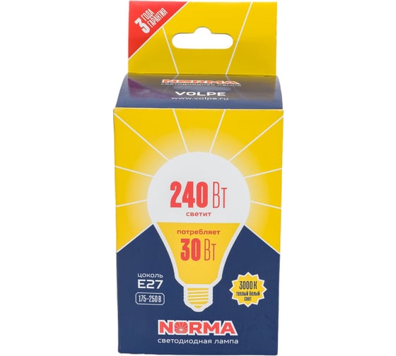Светодиодная лампа Volpe LED-A95-30W/3000K/E27/FR/NR Форма "A", матовая Серия Norma UL-00005604