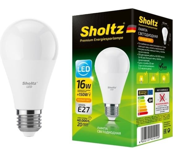 Светодиодная лампа Sholtz A60 16Вт E27 3000К 220В LOB4141