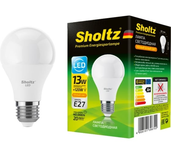 Светодиодная лампа Sholtz A60 13Вт E27 2700К 220В LEB3067