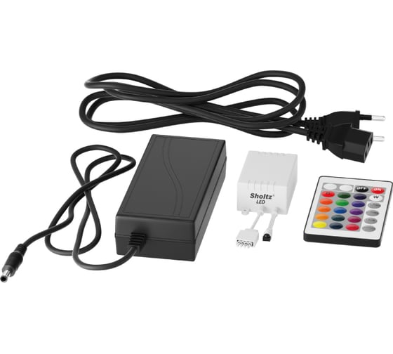 Светодиодная лента Sholtz 5м 36Вт 3000К IP65 RGB, набор: адаптер 4А 12В, пульт ДУ 12В LSR5101