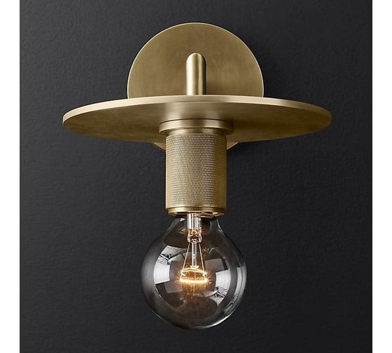 Бра IMPERIUMLOFT RH Utilitaire Knurled Disk Shade Sconce Brass 123282-22