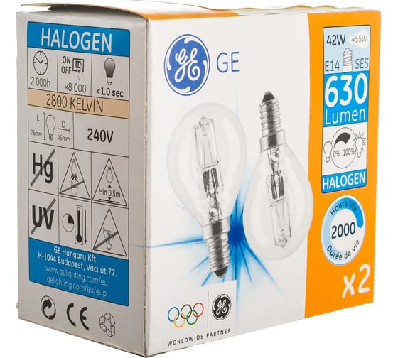Галогенная лампа General Electric 2 шт в упаковке GE HALO S42W CL E14-2/16 63944