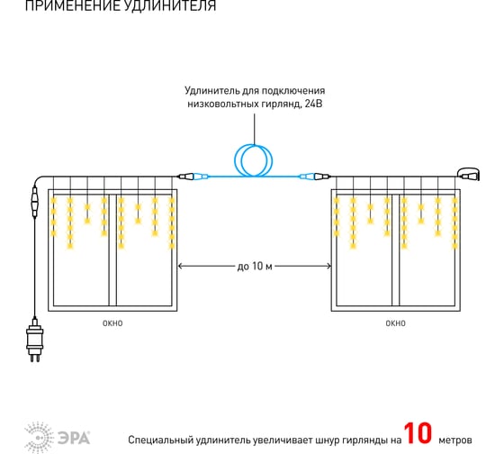 Гирлянда ЭРА ENOB2B LED, Бахрома, 2х1м, теплый свет, 24V, IP44 Б0041907