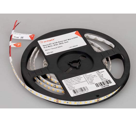 Светодиодная лента Arlight RT-A128-8mm, 24V, Warm3000 5м 038758