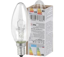 Лампа накаливания ЭРА ДС, свечка, 60Вт, 230В, Е14, в гофре Б0039126