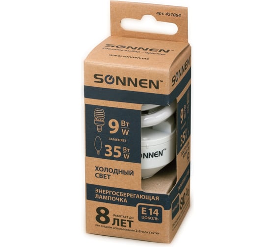 Энергосберегающая люминесцентная лампа SONNEN Т2, холодный свет, эконом, 451064