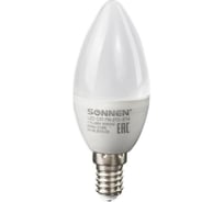 Светодиодная лампа SONNEN 7 Вт, цоколь Е14, свеча, теплый белый свет, LED C37-7W-2700-E14, 453711