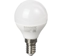 Светодиодная лампа SONNEN 7 Вт, цоколь Е14, шар, теплый белый свет, LED G45-7W-2700-E14, 453705