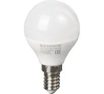 Светодиодная лампа SONNEN 5 Вт, цоколь E14, шар, теплый белый свет, LED G45-5W-2700-E14, 453701