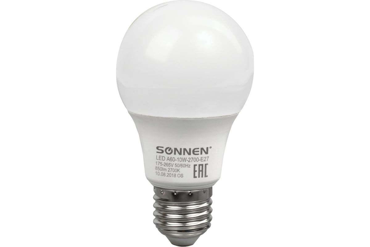 Светодиодная лампа SONNEN 10 Вт, цоколь Е27, 453695 - выгодная цена ...