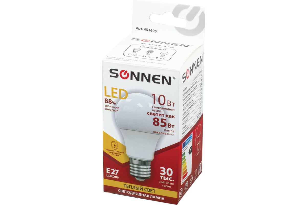 Светодиодная лампа SONNEN 10 Вт, цоколь Е27, 453695 - выгодная цена ...