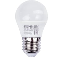 Светодиодная лампа SONNEN 7 Вт, цоколь E27, шар, теплый белый свет, LED G45-7W-2700-E27, 453703