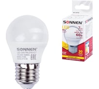 Светодиодная лампа SONNEN 7 Вт, цоколь E27, шар, теплый белый свет, LED G45-7W-2700-E27, 453703