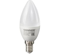 Светодиодная лампа SONNEN 7Вт, цоколь Е14, свеча, холодный белый свет, LED C37-7W-4000-E14, 453712