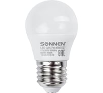 Светодиодная лампа SONNEN 7Вт, цоколь E27, шар, холодный белый свет, LED G45-7W-4000-E27, 453704