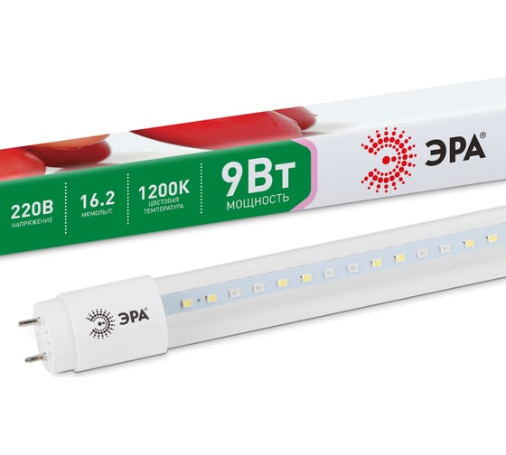 Светодиодная фитолампа для растений ЭРА FITO-9W-Ra90-Т8-G13-NL полного спектра 9 Вт Т8 G13, Б0042988