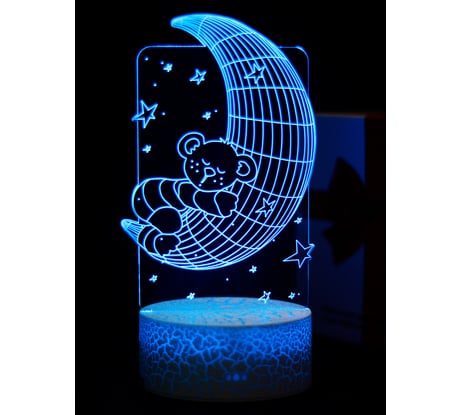 Светодиодный ночник 3d светильник PALMEXX led rgb 7 цветов (луна с медвежонком) PX/LAMP-017
