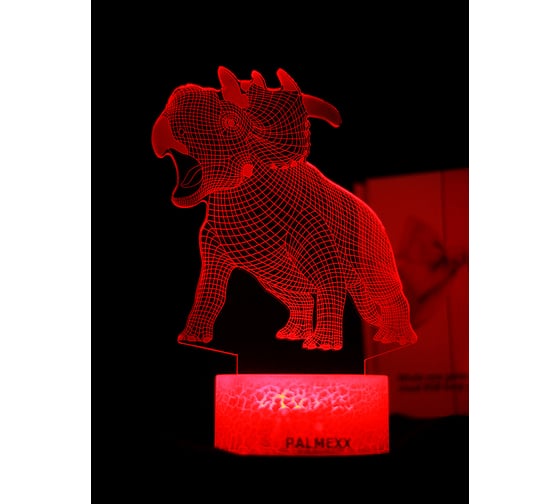 Светодиодный ночник 3d светильник PALMEXX led rgb 7 цветов (трицератопс) PX/LAMP-027