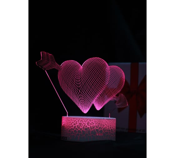 Светодиодный ночник 3d светильник PALMEXX led rgb 7 цветов (сердца со стрелой) PX/LAMP-026