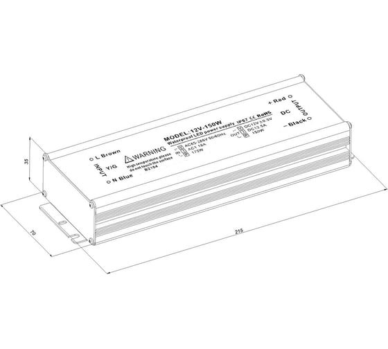 Блок питания LEDCRAFT LC-WP-150W-12V IP67 12.5 A 215x70x35 418020009