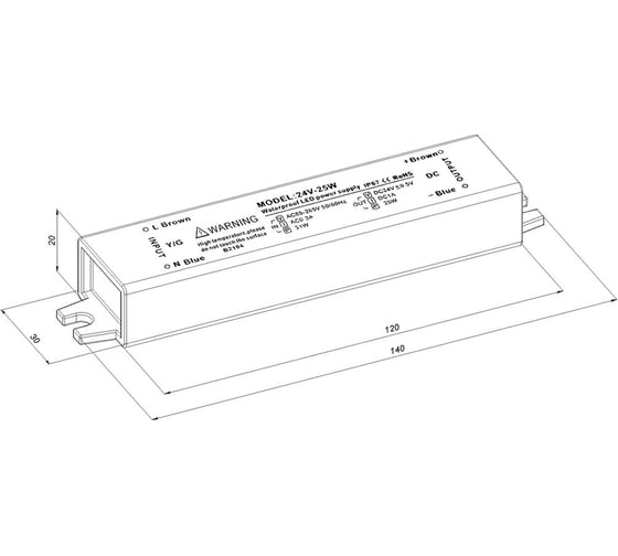 Блок питания LEDCRAFT LC-WP-25W-24V IP67 1 A 140x30x20 418020028