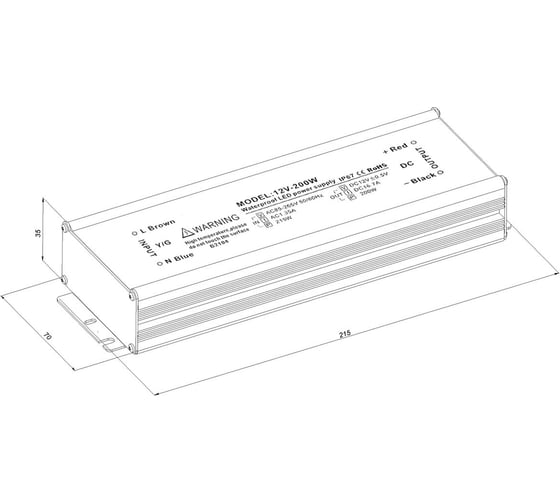 Блок питания LEDCRAFT LC-WP-200W-12V IP67 16.6 A 215x70x35 418020011