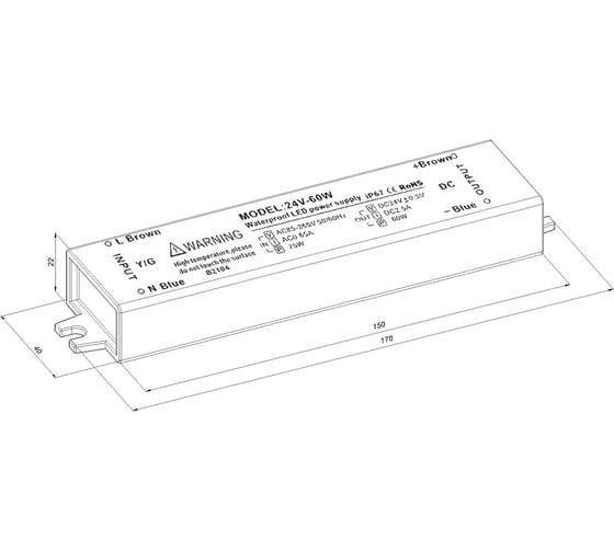 Блок питания LEDCRAFT LC-WP-60W-24V IP67 2.5 A 170x40x22 418020006