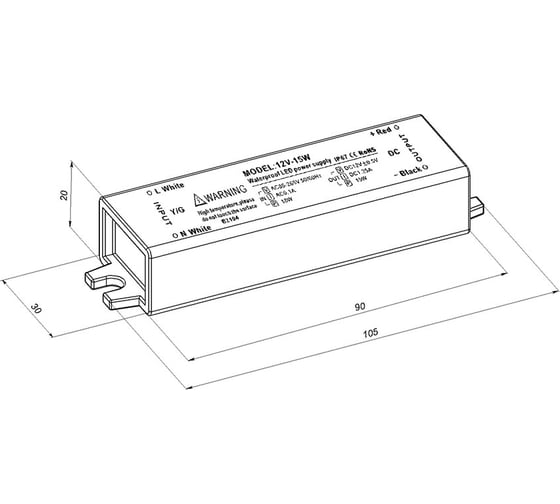 Блок питания LEDCRAFT LC-WP-15W-12V IP67 1.25 А 105x30x20 418020019