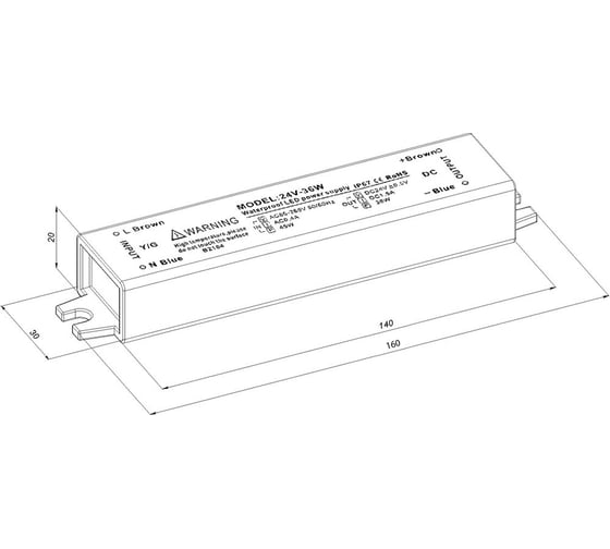 Блок питания LEDCRAFT LC-WP-36W-24V IP67 1.5 A 160x30x20 418020030