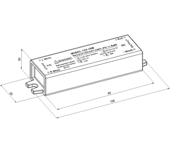 Блок питания LEDCRAFT LC-WP-10W-12V IP67 0.8 A 105x30x20 418020021