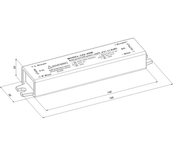 Блок питания LEDCRAFT LC-WP-40W-24V IP67 1.65 A 160x30x20 418020014