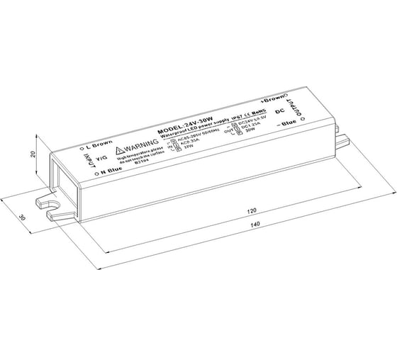 Блок питания LEDCRAFT LC-WP-30W-24V IP67 1.25 A 140x30x20 418020004