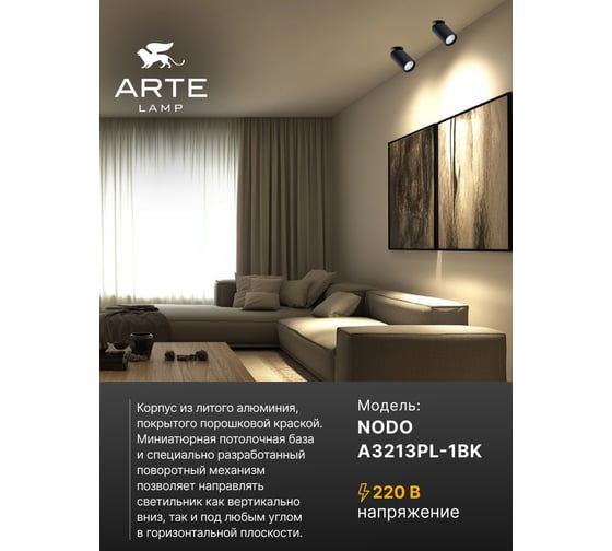 Спот ARTE LAMP nodo A3213PL-1BK