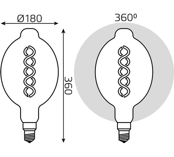 Лампа Gauss LED Vintage Filament Flexible BT180 8W E27 180х360mm Golden 620lm 2400K 152802008
