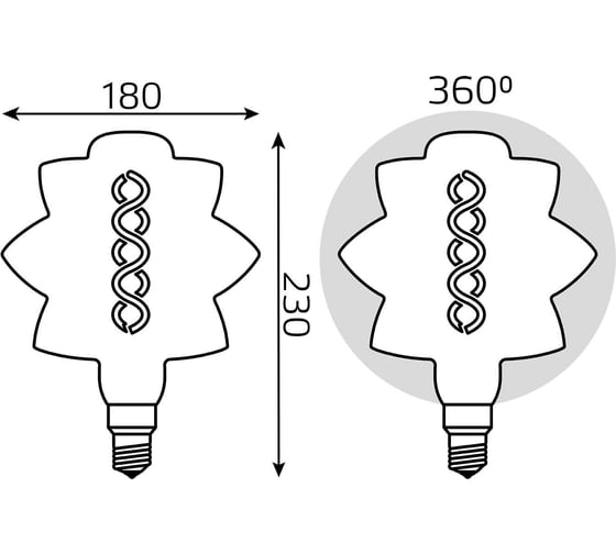 Лампа Gauss Led Vintage Filament Flexible BD180 8W 560lm E27 180х250mm Golden 2400K 161802008