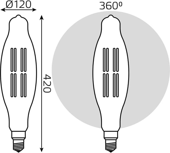 Лампа Gauss LED Vintage Filament BT120 8W E27 120х420mm Golden 780lm 2400K 155802008