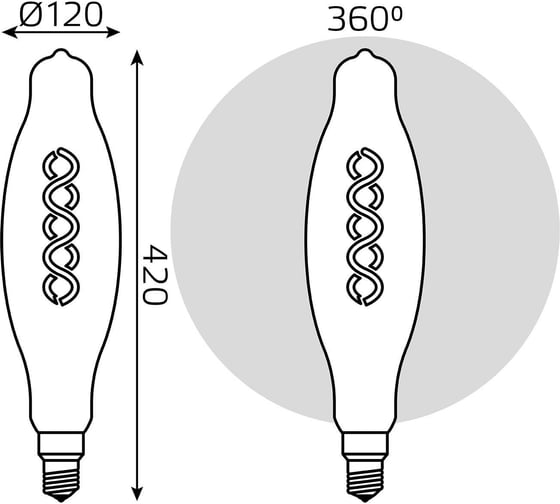 Лампа Gauss LED Vintage Filament Flexible BT120 8W E27 120х420mm Golden 620lm 2400K 156802008