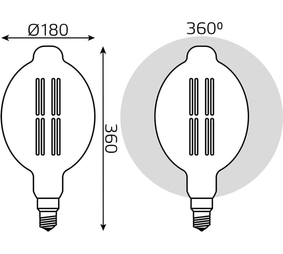 Лампа Gauss LED Vintage Filament BT180 8W E27 180х360mm Golden 780lm 2400K 151802008