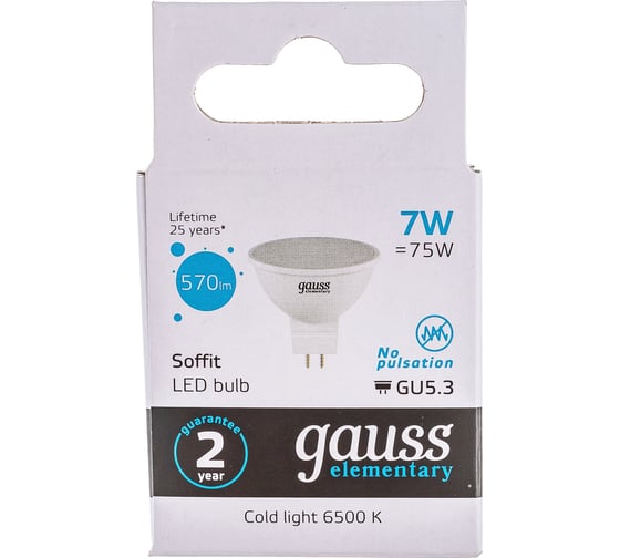 Лампа Gauss LED Elementary MR16 GU5.3 7W 570lm 6500K 13537
