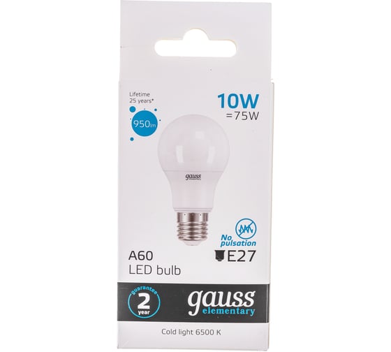Лампа Gauss LED Elementary A60 10W E27 950lm 6500K 23230