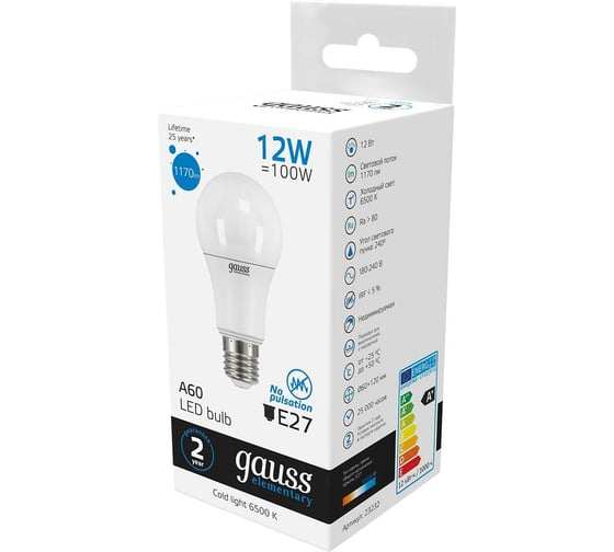 Лампа Gauss LED Elementary A60 12W E27 1170lm 6500K 23232