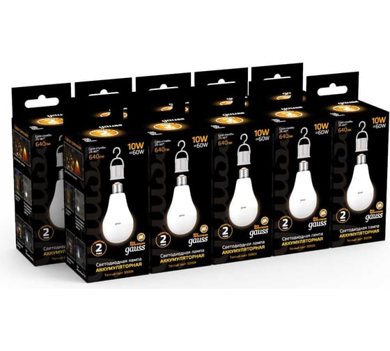 Лампа Gauss LED A60 10W E27 640lm 3000K с Li-Ion аккумулятором 102402100