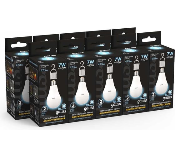 Лампа Gauss LED A60 7W E27 470lm 4100K с Li-Ion аккумулятором 102402207