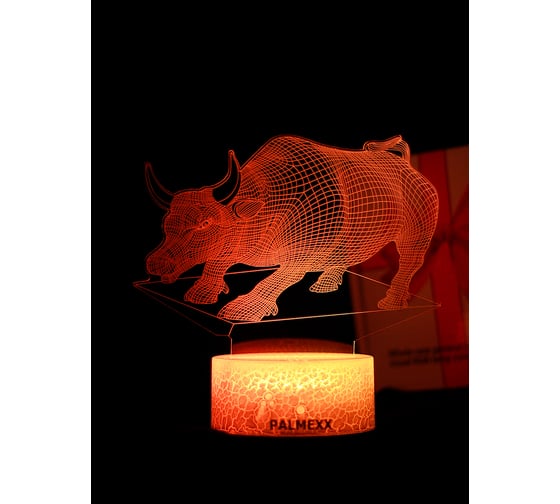 Светодиодный ночник 3d PALMEXX светильник led rgb 7 цветов (бык) PX/LAMP-041