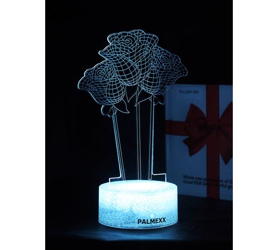 Светодиодный ночник PALMEXX 3d светильник led rgb 7 цветов (розы) PX/LAMP-066
