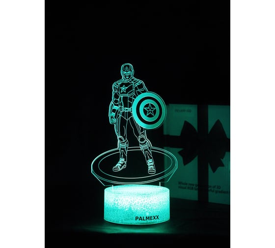 Светодиодный ночник PALMEXX 3d светильник led rgb 7 цветов (капитан америка) PX/LAMP-071