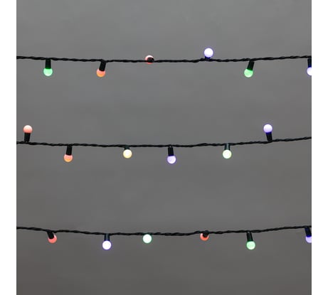 Гирлянда Neon-Night Мультишарики 20м, 200LED, диаметр 15 мм, IP44, зеленый провод, свечение мульти (RG/RB), мигание, 230В 303-609