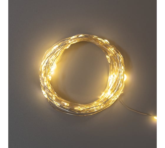Гирлянда Neon-Night Роса 10м, 100LED теплый белый, IP44, на батарейках 3хАА, с пультом 8 режимов 303-256