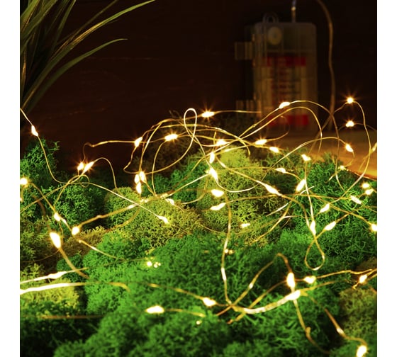 Гирлянда Neon-Night Роса 10м, 100LED теплый белый, IP44, на батарейках 3хАА, с пультом 8 режимов 303-256